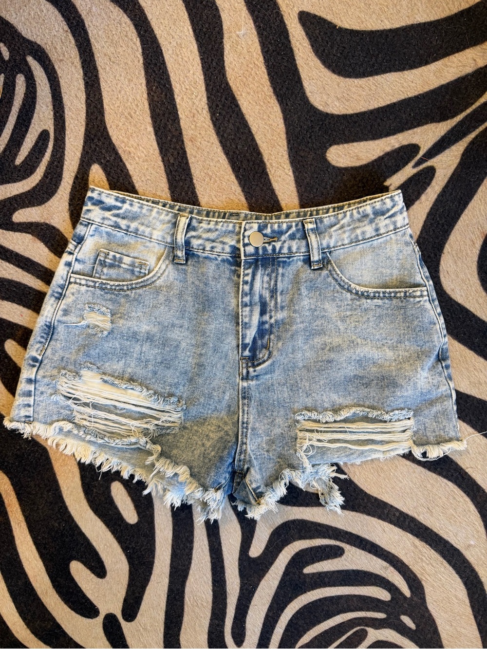Zara Light Blue Distressed Denim Shorts